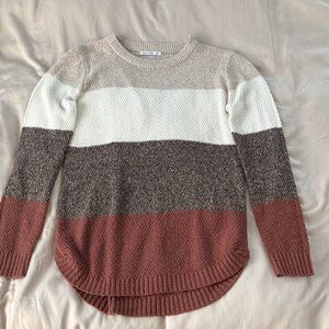 Pink Clover Striped Crewneck Sweater - Cream, Taupe & Rust